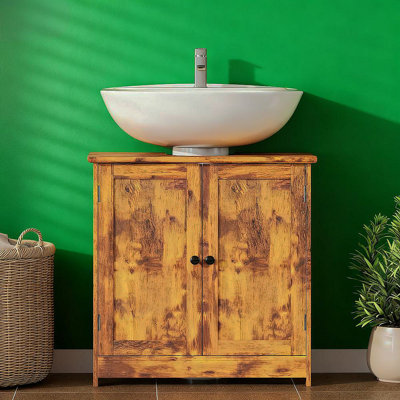 Armoire de meuble-lavabo sous le lavabo avec 2 portes et tablette réglable, brun rustique (sans lavabo de salle de bain)