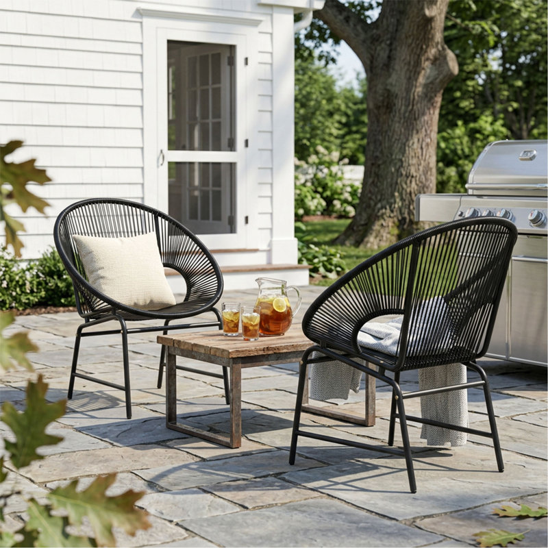 Ensemble de 2 chaises d'extérieur en osier, rotin et structure en fer Nusa, Black