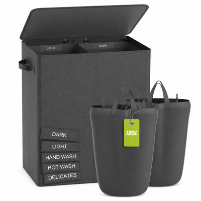 135L Sorting Laundry Hamper for Hotel Guest Rooms (Includes 2 Removable Bags) – Available in Off-White and Dark Grey