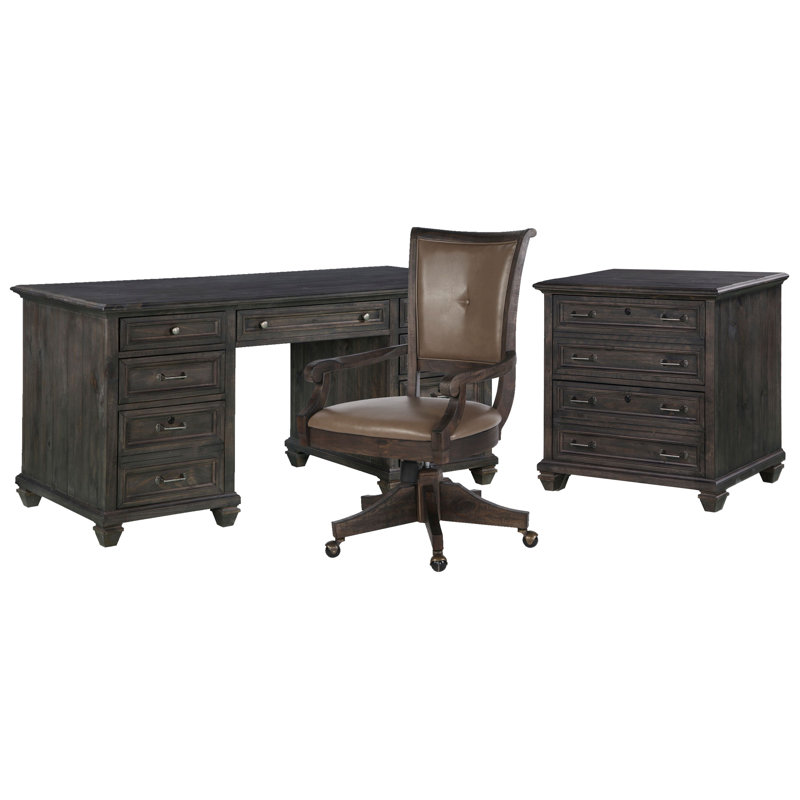 Executive Desk With Chair And Lateral File, Weathered Charcoal, 3 Pieces: Desk, Chair, Filing Cabinet