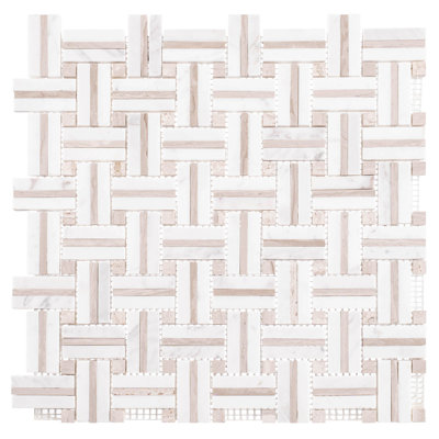 Fabrique 1-in. x 2-in. Basketweave Marble Look Polished Natural Stone Wall & Floor Mosaic Tile