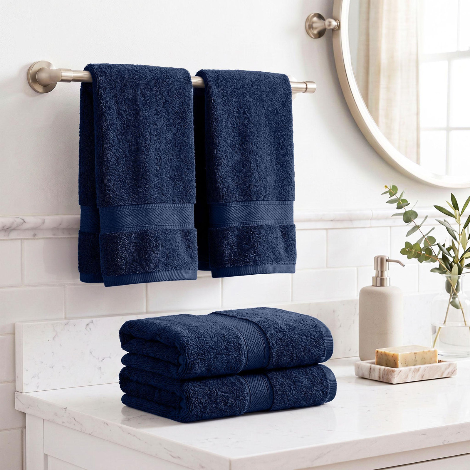 Egyptian Cotton Hand Towels, Navy Blue