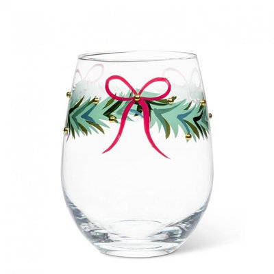 Wreath With Ribbon & Beads Stemless Wine Glass