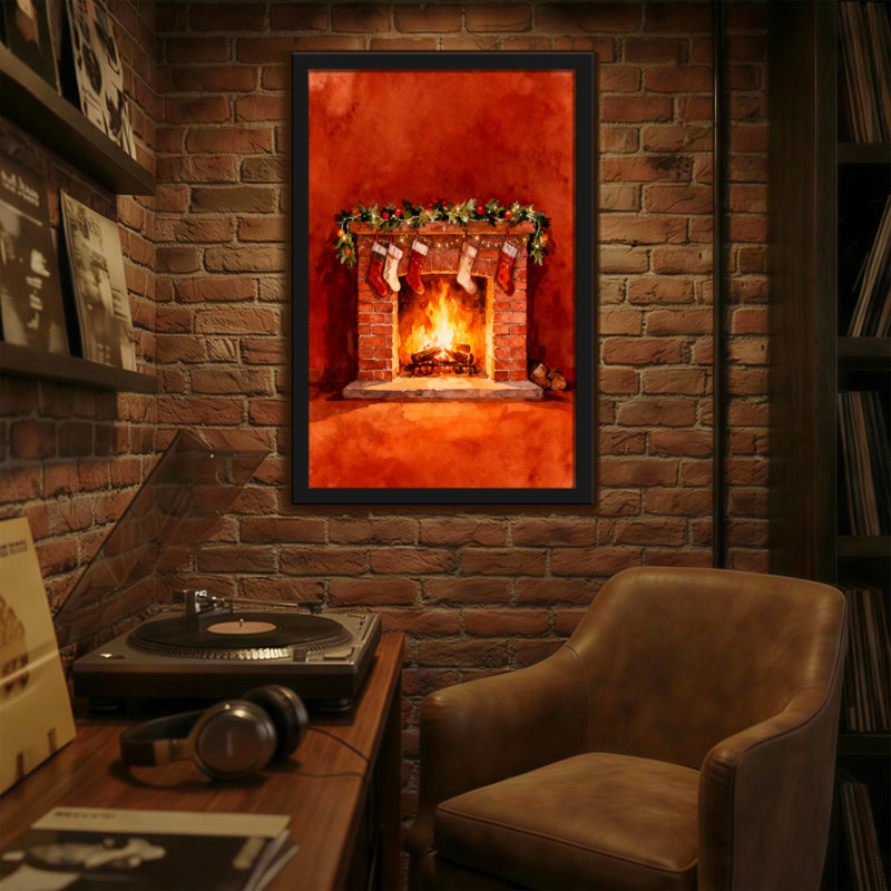Foyer de Noël avec des bas et une guirlande, H 18 po x l 12 po