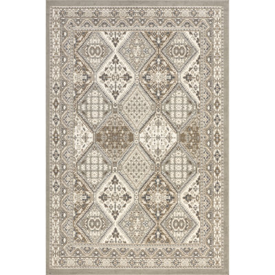 Daye Traditional Tiled Power Loom Performance Grey/Beige Rug