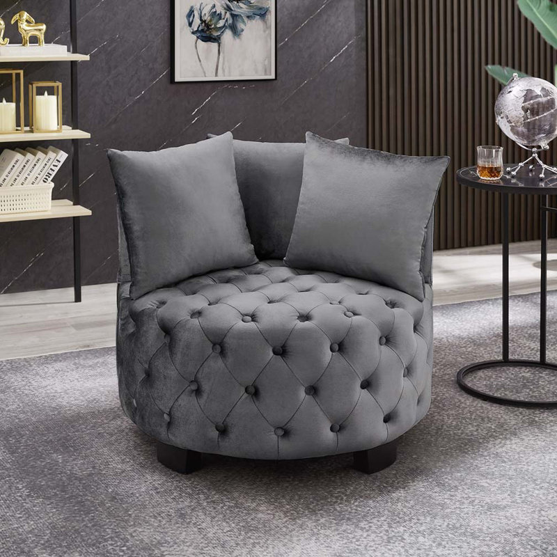 Chaise pivotante rembourrée et capitonnée, Velours gris foncé