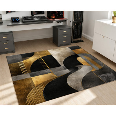 Tapis velours antidérapant en velours, motif géométrique abstrait noir et gris, lavable à la machine, tapis décoratif, décoration intérieure artistique pour salon, chambre à coucher, salle à manger, couloir, bureau, entrée