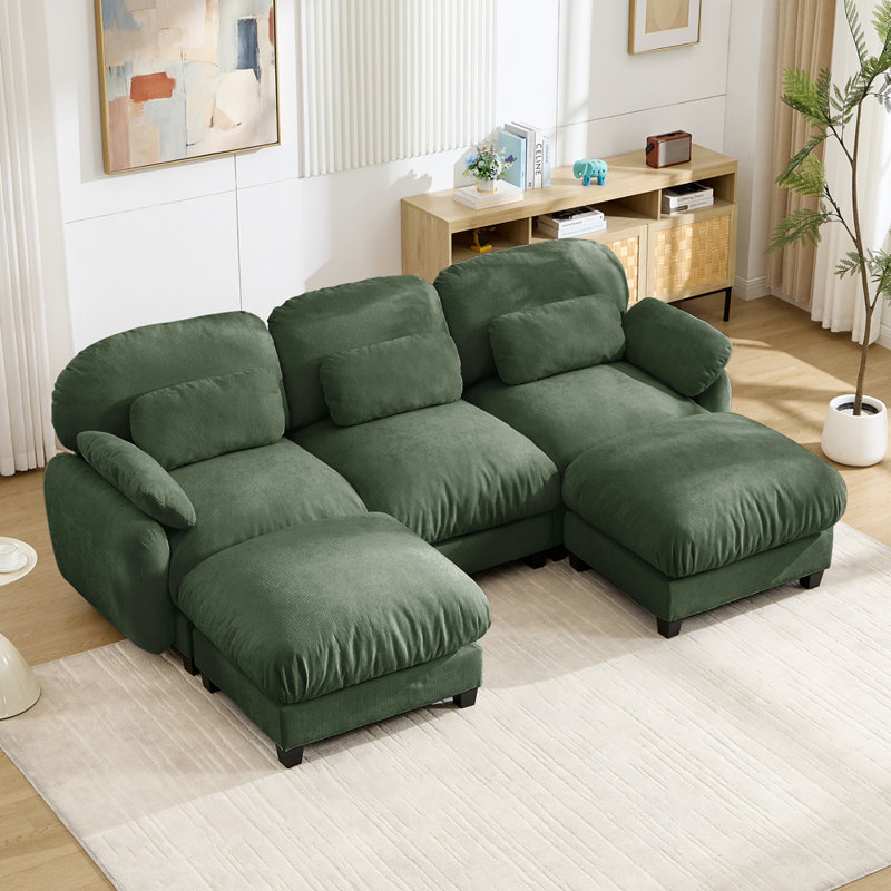 Modular U-Shaped Sectional Sofa, Green Chenille