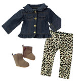 Doll Ruffle Denim Jean Jacket, Animal Print Leggings