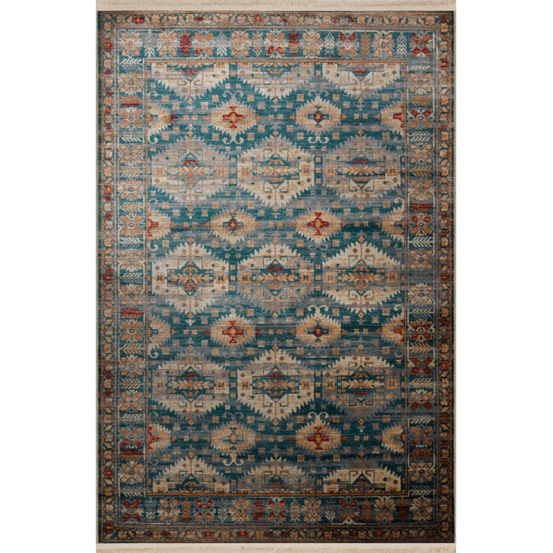 Tapis décoratif rétro bleu traditionnel lavable à la machine, Tapis de couloir 3 pi 3 po x 6 pi 7 po inclus