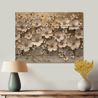 Crème fleur d'hortensias II - décoration murale en bois d'hortensias - sur bois de pin naturel