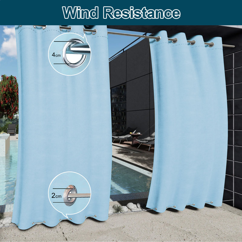 Abba Waterproof Grommet Top and Bottom Black Out Pergola Outdoor Single Curtain Panel, 52" W x 120" L, Blue