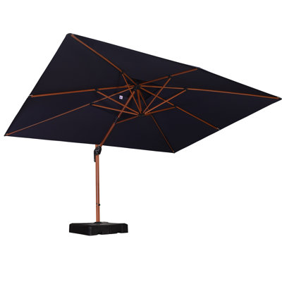Parasol en porte-à-faux rectangulaire en bois 10 pi x 13 pi, bleu marine