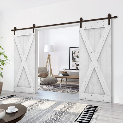 Panelled Wood and Metal Solid Wood Barn Door