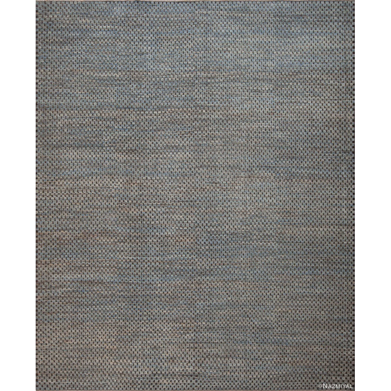 Tapis en laine à motif de damier moderne bleu / gris / brun One-of-a-Kind