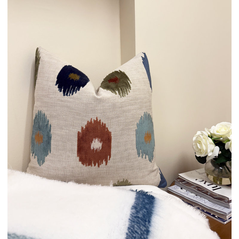 Housse de coussin en velours Ikat Dot, Bleu, 22 x 22 po