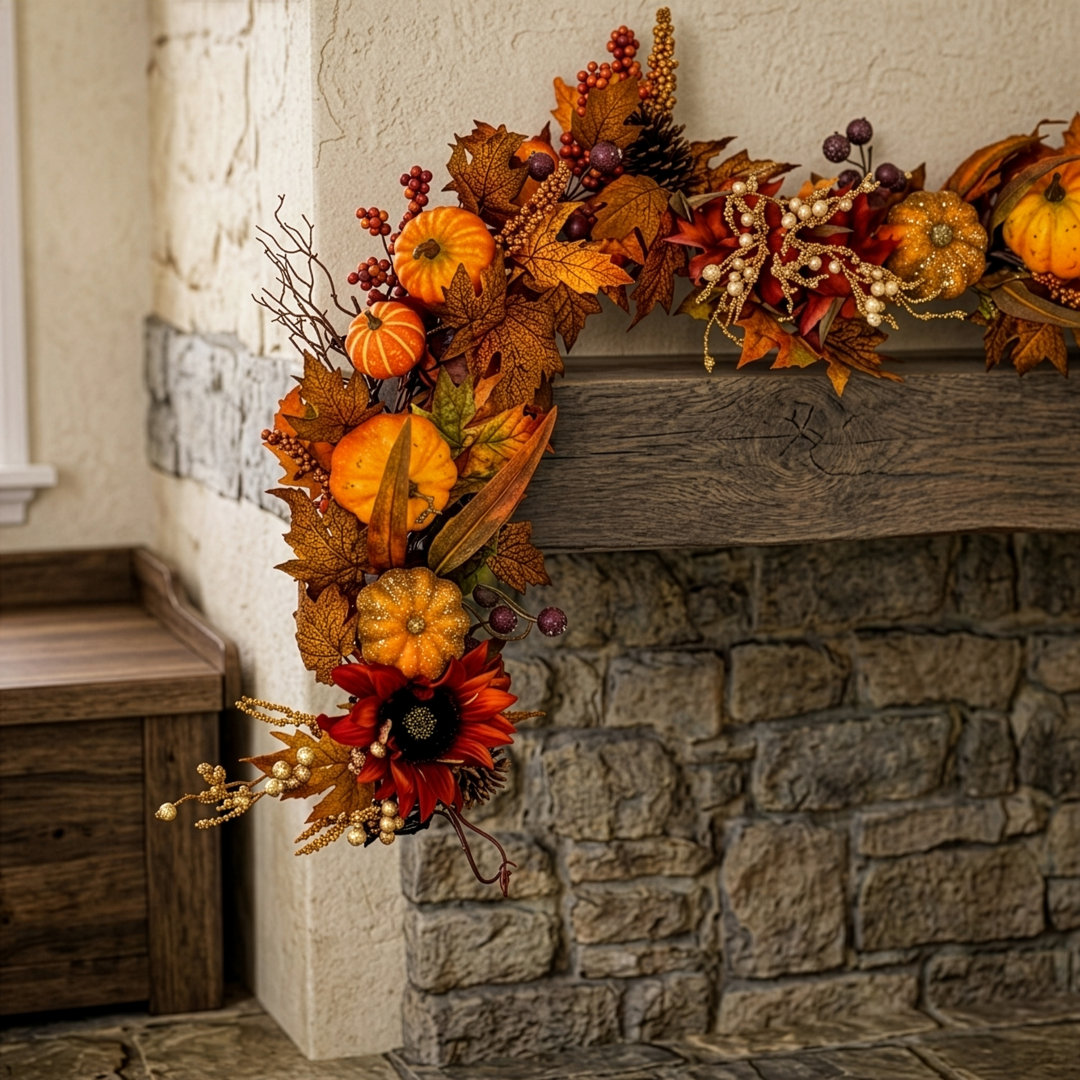 GOLDEN HARVEST - 6ft x 10" Autumn Garland with Warm White LED Microbulbs