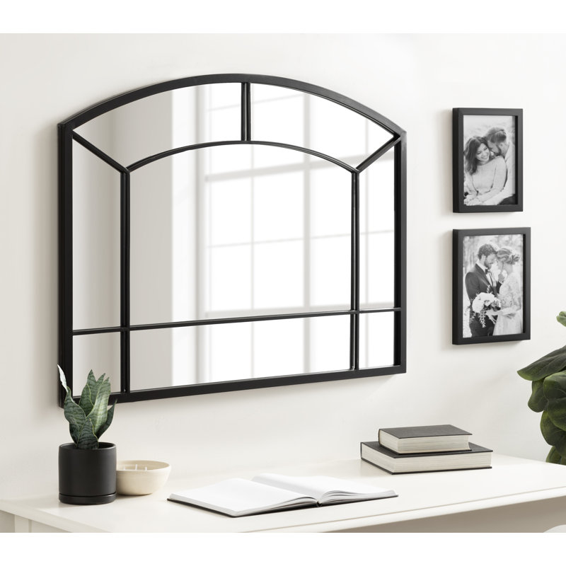 Arched Window Pane Wall Mirror, Black