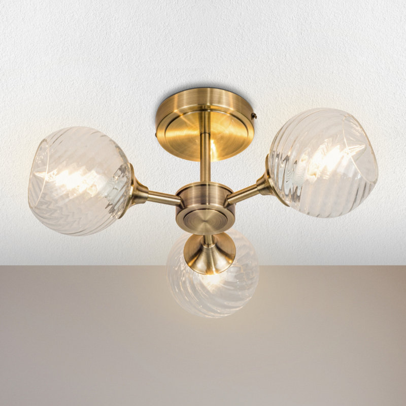 Abhishek Glass Semi Flush Mount, Antique Brass