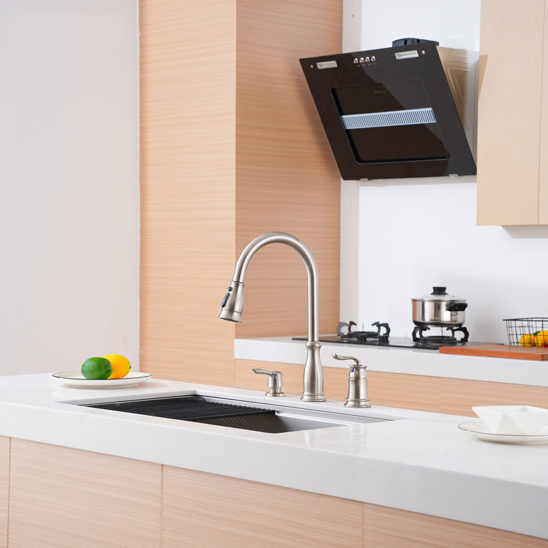 Boyel Living Pull Down Kitchen Faucet with Soap Dispenser, Brushed Nickel