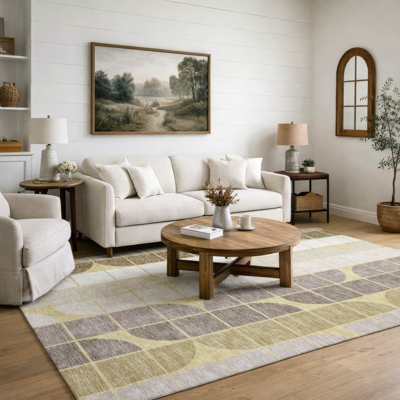 Premium Machine Washable Mayfield AMF2418 Geometric Rug, Wheat, 9' x 12'