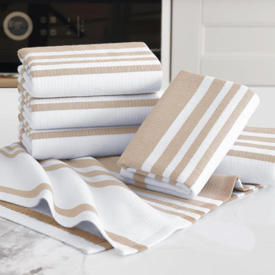 Premium Kitchen Towels Cotton 380 GSM Kitchen Hand Towels Stripe And Terry Dish Towel Highly Absorbent Tea Towel Set With Hanging Loop 6 Pack