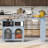 Valencia 56.3" Rolling Kitchen Island With Extended Table,LED Lights,Power Outlets And Glass Doors-471871455