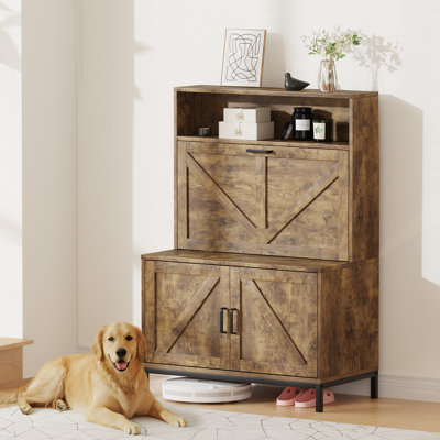  Wooden Shoe Cabinet With Flip Drawer And Doors, Narrow Shoe Rack Organizer Cabinet For Classified Storage, Farmhouse Shoe Storage Cabinet For Entryway, Living Room (Brown)