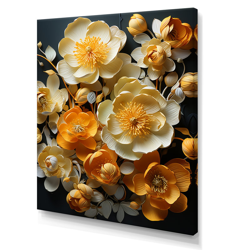 Bouton d'or avec leur caractéristique incurvée sur toile, H 32 po x l 24 po x P 1 po, Toile tendue