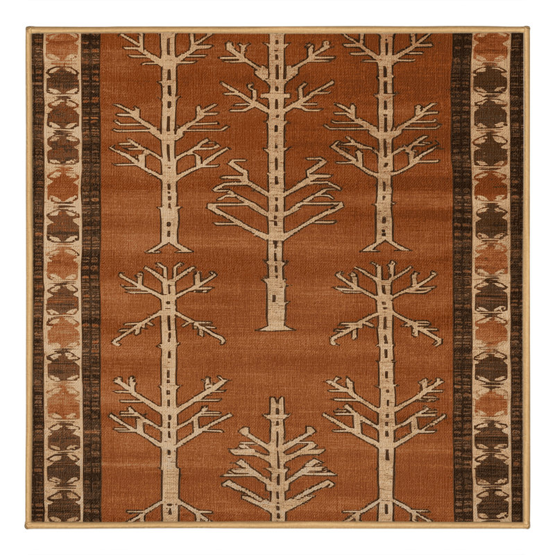 Tapis botanique brun lavable à la machine, Carré 5 pi