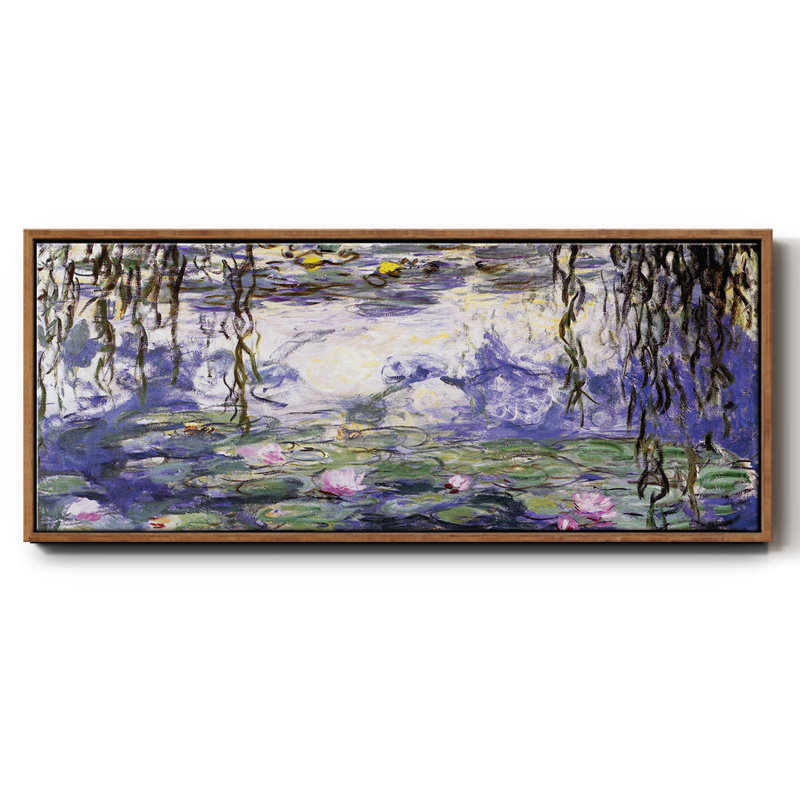Nénuphars - reproduction sur toile avec cadre flottant, Noyer, H 20 po x l 50 po x P 1,5 po