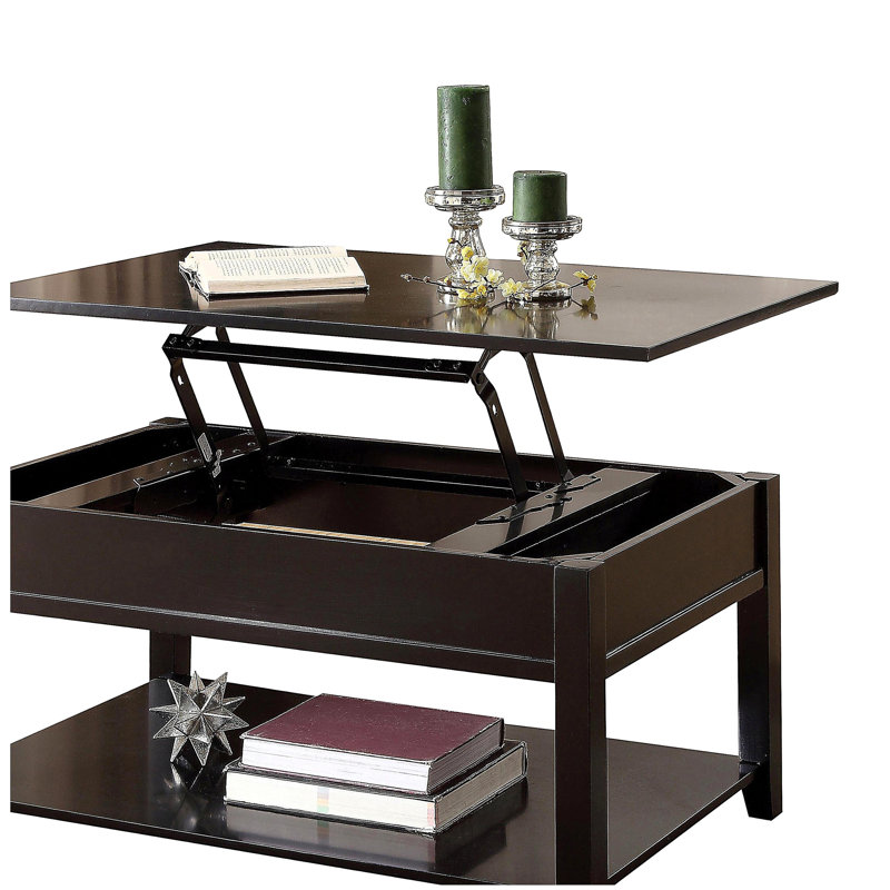 Black coffee table with a flip-top surface
