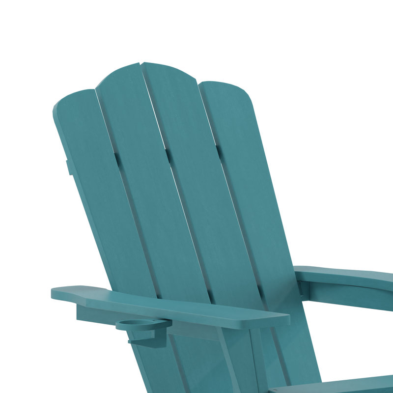 Ayleah Commercial All-Weather Plastic Adirondack Chair with Ottoman, Blue