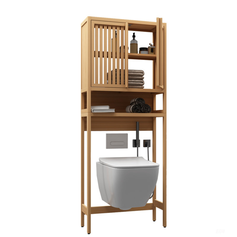 Bamboo Toilet Storage Rack For Bathroom And Laundry Room, Space-Saving With Natural Finish And Durable Design