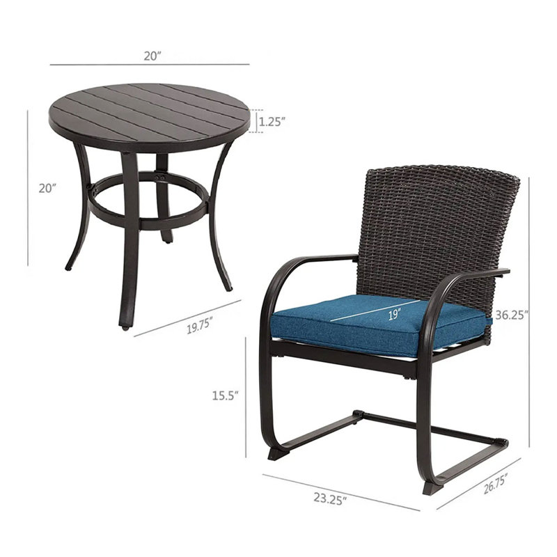 Ensemble de conversation en rotin avec coussins 3 pièces Gemperle