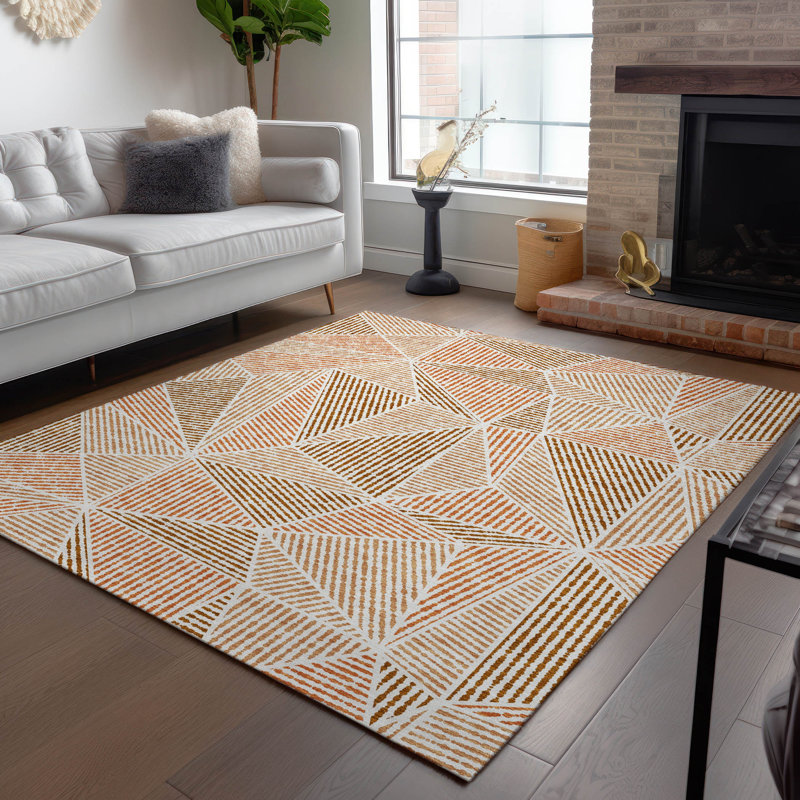 Tapis intérieur / extérieur en polyester tissé à la machine Itzayana, Rectangle 5 pi x 7 pi 6 po