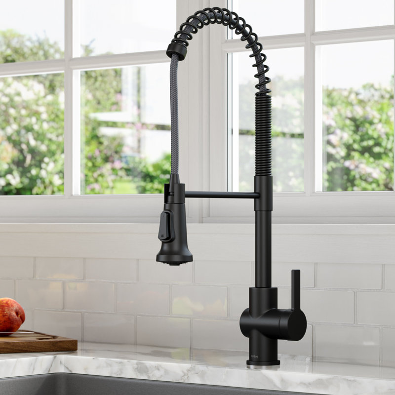 KRAUS Britt Commercial Style Single Handle Pull Down Kitchen Faucet, Matte Black