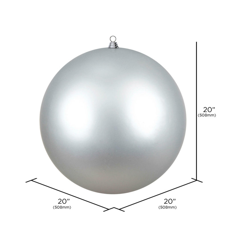 Ornement de Noël en forme de boule d'argent mat 20 po Vickerman, H 20 po x l 20 po x P 6 po, Argent mat