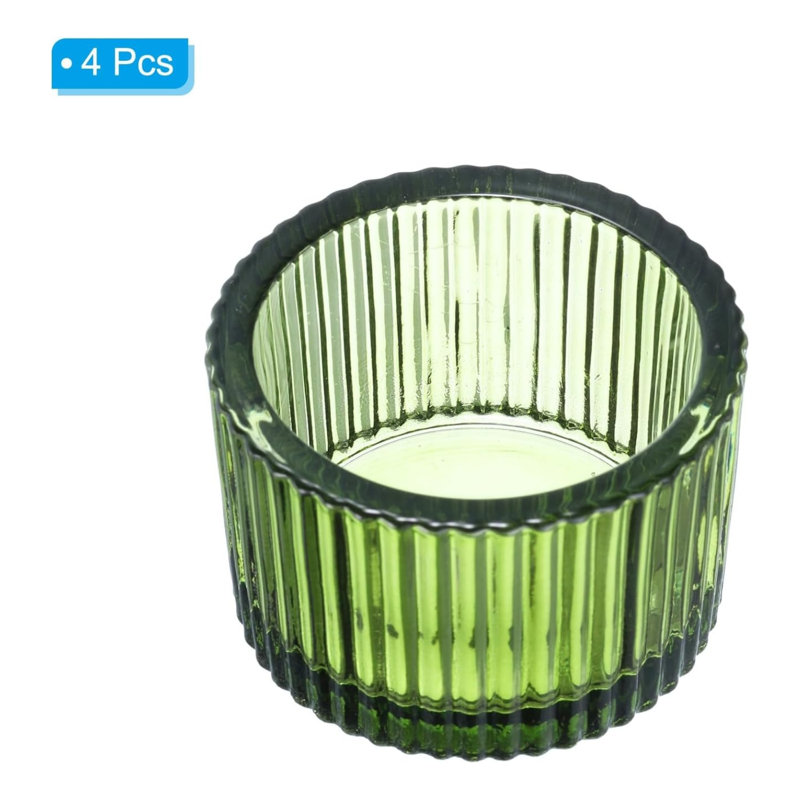 4 bougeoirs en verre vert 4 pièces