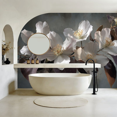 Papier peint floral adhésif mural Onirique noir et blanc sur toile florale gris doré H 100 po x l 144 po Papier mural amovible en PVC auto-adhésif pour chambre à coucher, bureau à domicile