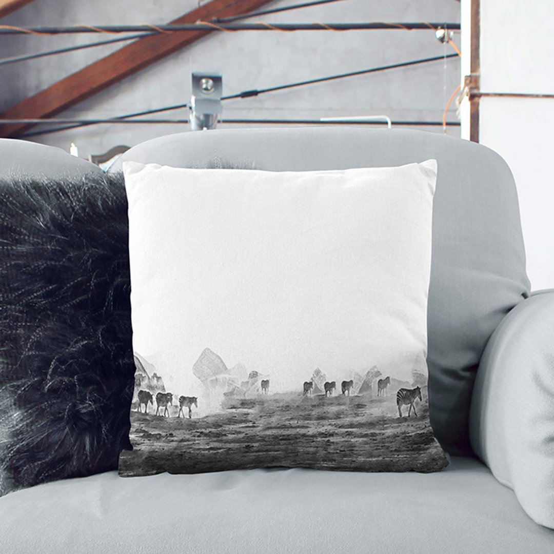 Zebras Roaming in Kenya in Abstract Cushion with Filling