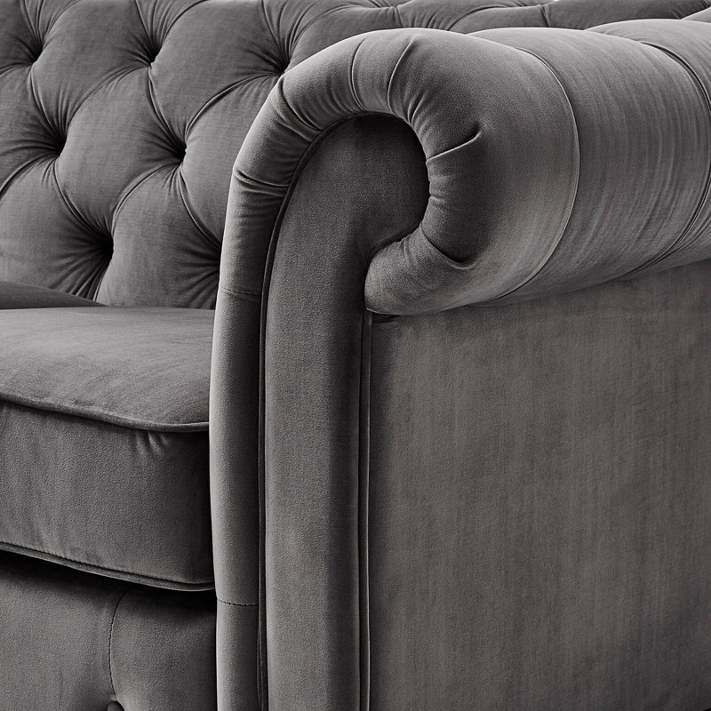 Huskins 91.25'' Velvet Sofa, Dark Gray Velvet