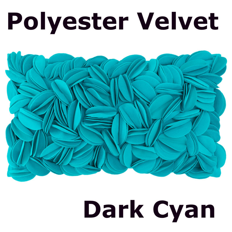 Housse de coussin brodée, Rectangle H 12 po x l 20 po, Cyan foncé - velours de polyester