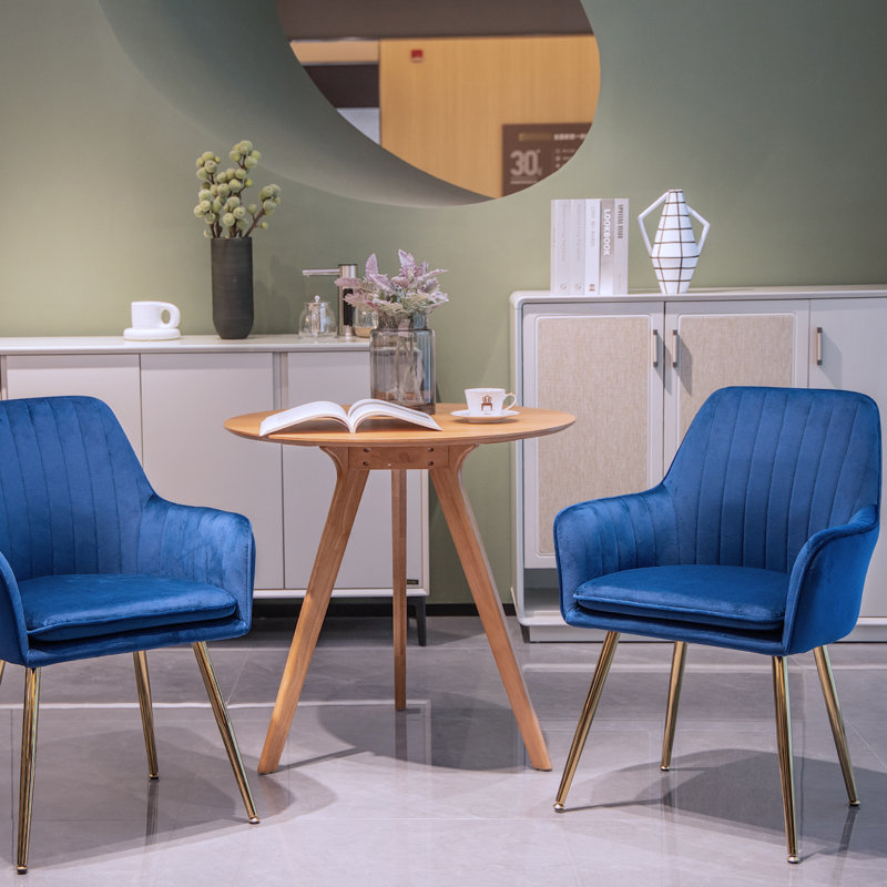 Ensemble de 2 chaises de salle à manger rembourrées, chaises d'appoint modernes à dossier moyen, Velours Altay bleu, Doré