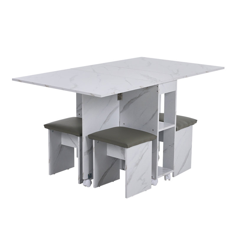 4 - Person Dining Set, Grey, White, White