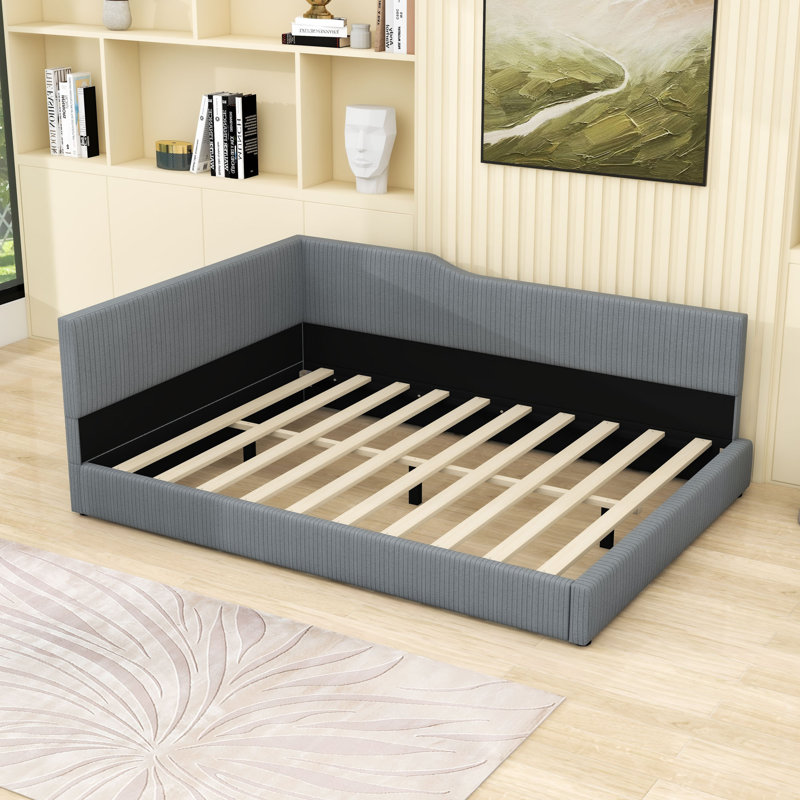 Lit plateforme tapissier avec tête de lit, gris, Double