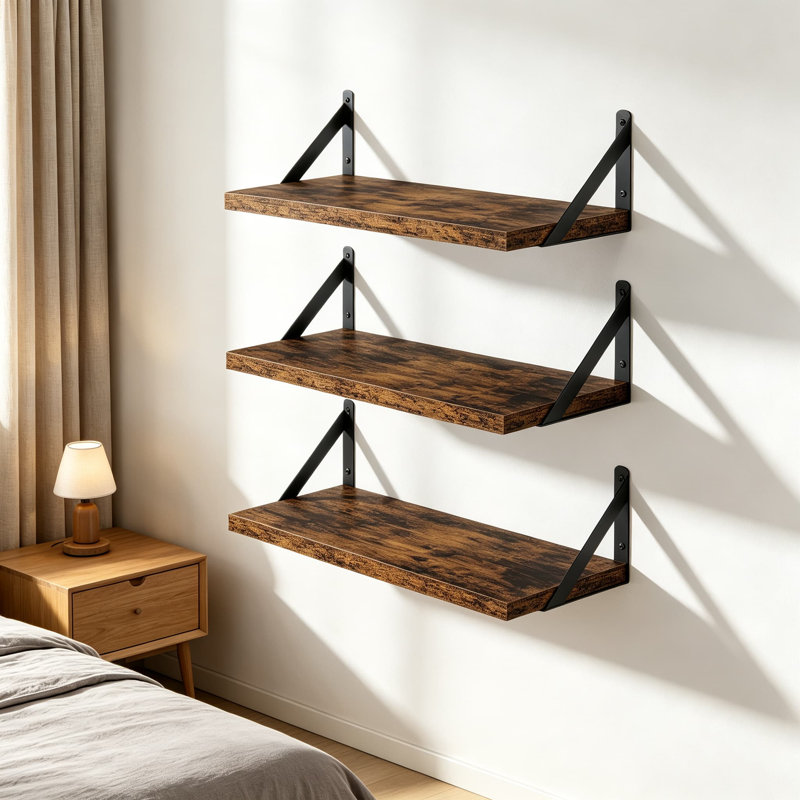 Tablettes flottantes pour mur avec supports en métal robustes, bibliothèque murale en bois rustique, tablette polyvalente pour salon, chambre à coucher, cuisine, salle de bain, bureau à domicile