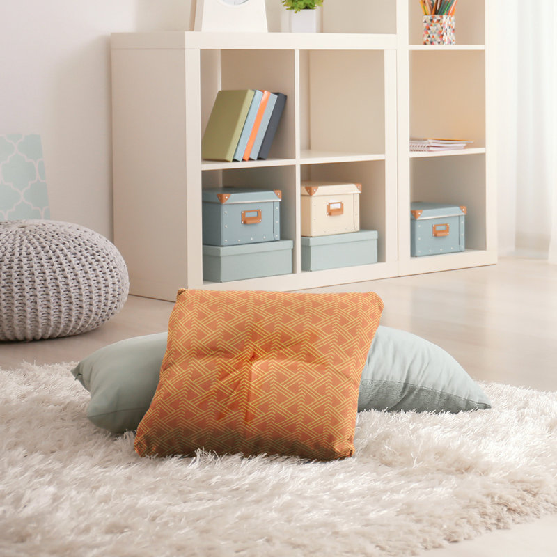 Coussin de sol zig zag classique, 26 po x 26 po, Orange/jaune