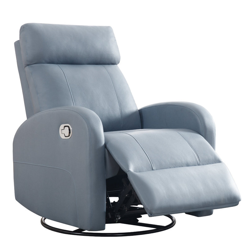Siru 30.3'' Faux Leather Swivel Reclier Chair, Blue
