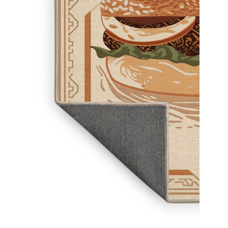 Tapis marocain décontracté doux moelleux hamburger en beige - reliure beige, 8 x 12